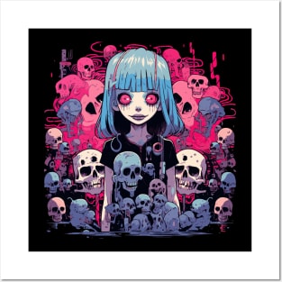 Goth Girl with skulls Pastel Goth Fantasy Kawaii Girl Skulls Posters and Art